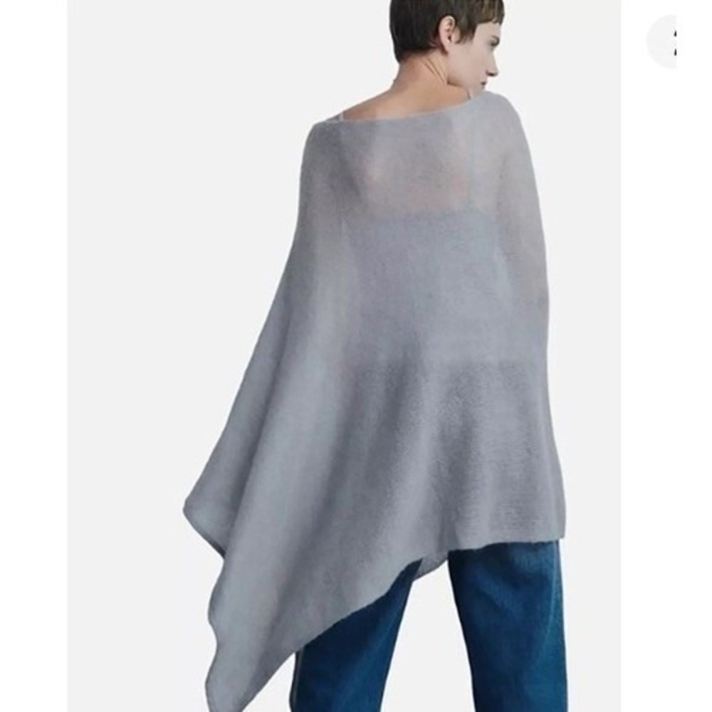 Zara Open Knit Poncho Womens MEDIUM Gray Wool Alpaca Blend Sheer Lightweight